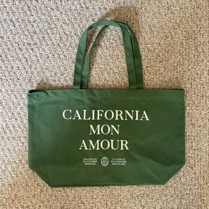 Sezane Green Canvas Tote Bag California Mon Amour